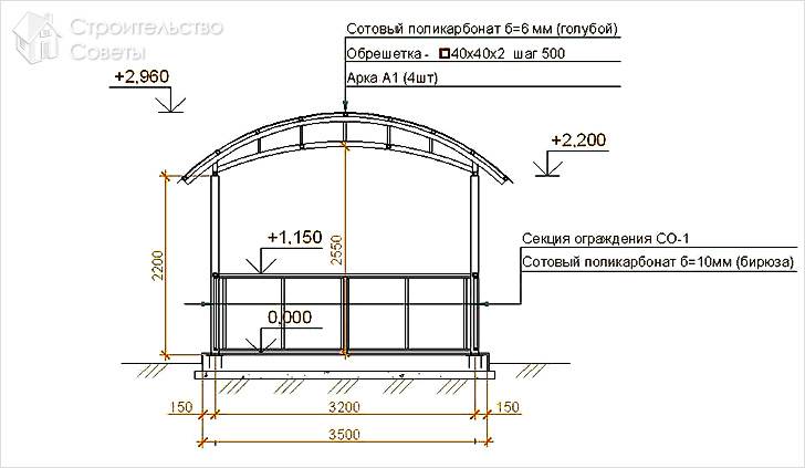 Чертеж беседки из металла